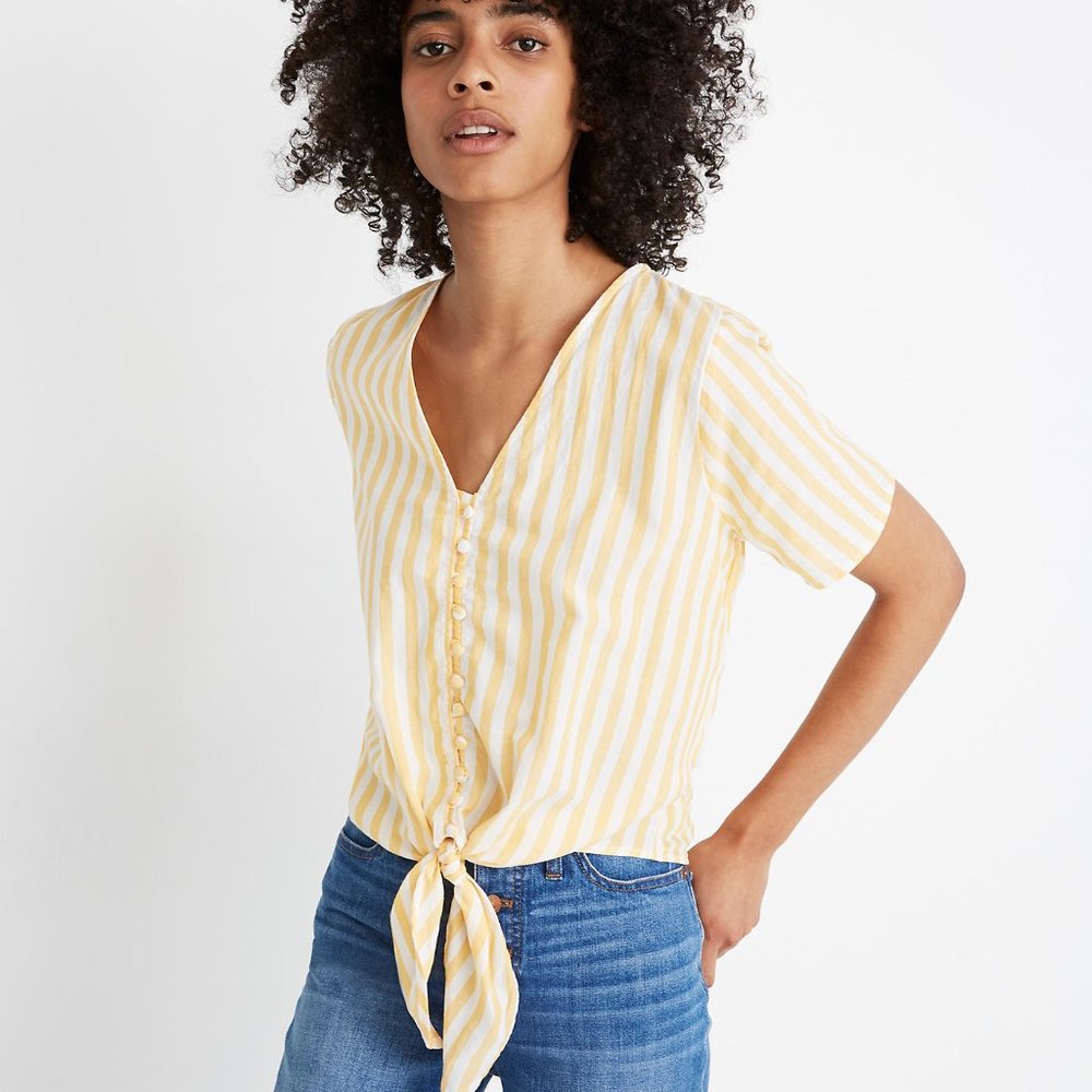 Madewell: Agency Tie-Front Button Top in Pompano